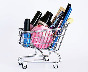 makeup in tiny shopping cart